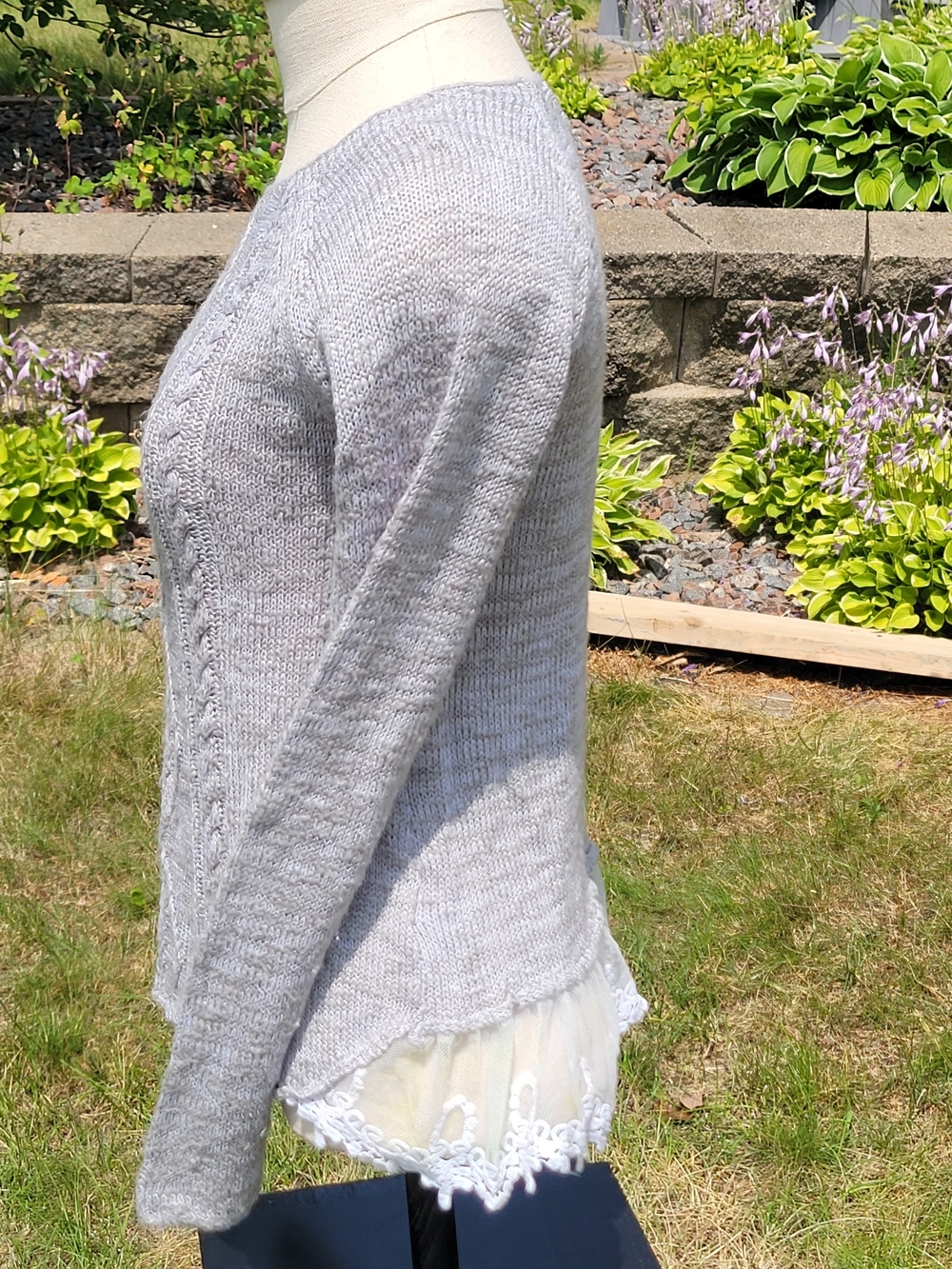 Mudd size 10 girl's gray knit sweater with lace decor on side hem - Picture 4 of 6